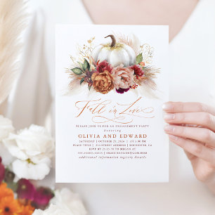 Fall in Love Engagement Party Rust Flowers Pumpkin Invitation