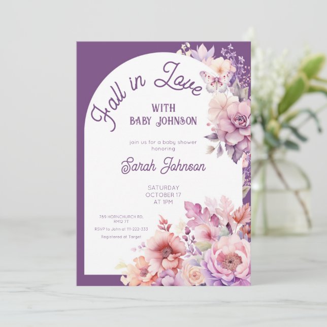Fall in love fall floral baby bloom baby shower  invitation (Standing Front)