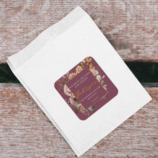 Fall In Love Fall Floral Burgundy Elegant Boho Squ Square Sticker (Creator Uploaded)