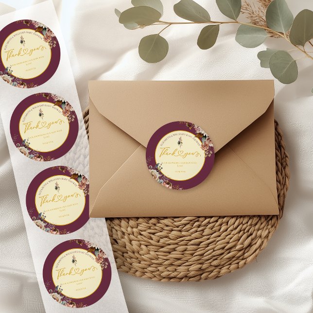 Fall In Love Fall Floral Elegant Burgundy Classic Round Sticker (Creator Uploaded)