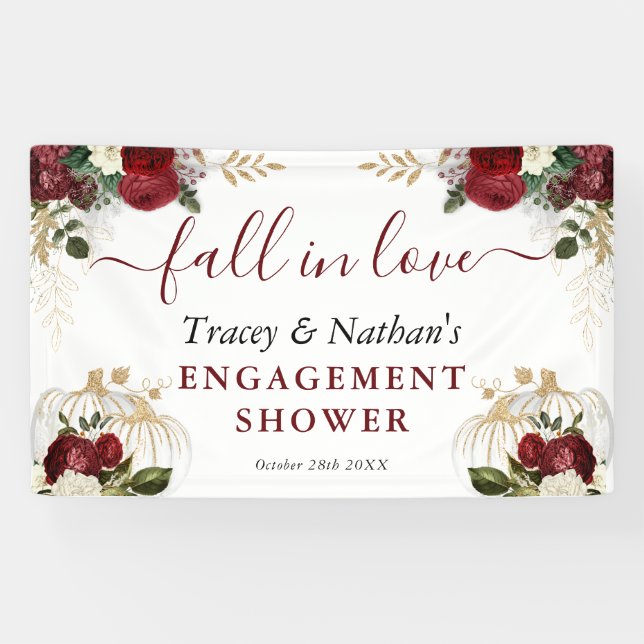 Fall In Love Fall Floral Pumpkin Engagement Shower Banner (Horizontal)