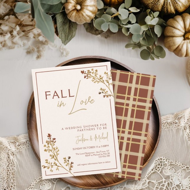Fall In Love Fall Foliage Plaid Wedding Shower Invitation (Creator Uploaded)