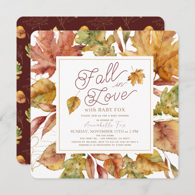 Fall in Love Fall Leaves Baby Shower Invitation (Front/Back)
