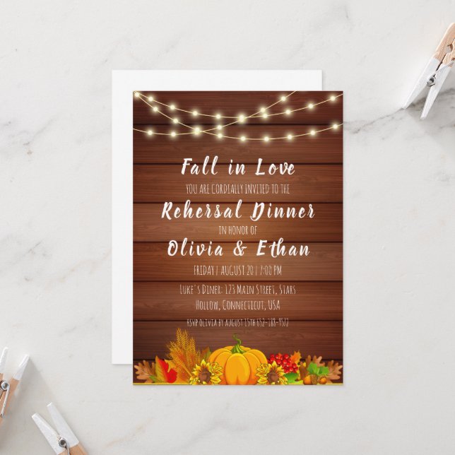 fall in love fall rehearsal dinner invitations (Front/Back In Situ)