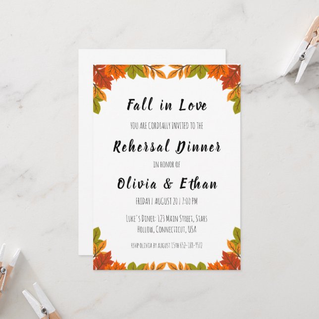 fall in love fall rehearsal dinner invitations (Front/Back In Situ)