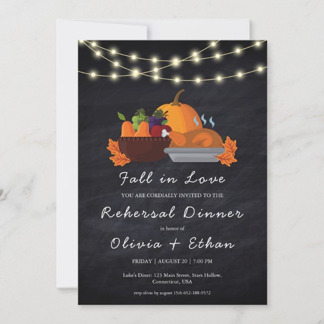 fall in love fall rehearsal dinner invitations (Front)