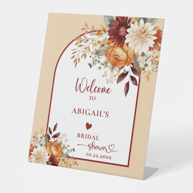 FALL IN LOVE FLORAL ARCH BRIDAL SHOWER PEDESTAL SIGN (Front)