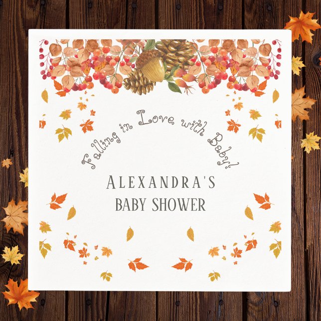 Fall in Love Floral Autumn Baby Shower Napkin (Creator Uploaded)