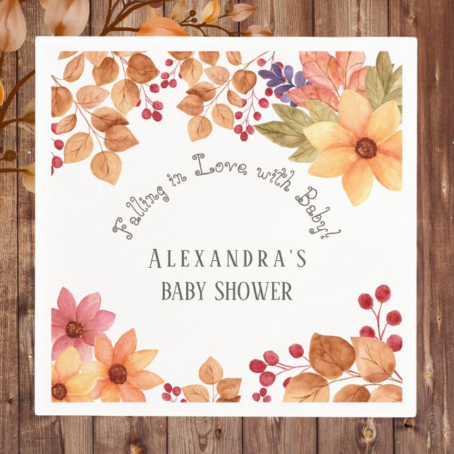 Fall in Love Floral Autumn Baby Shower Napkin (Creator Uploaded)