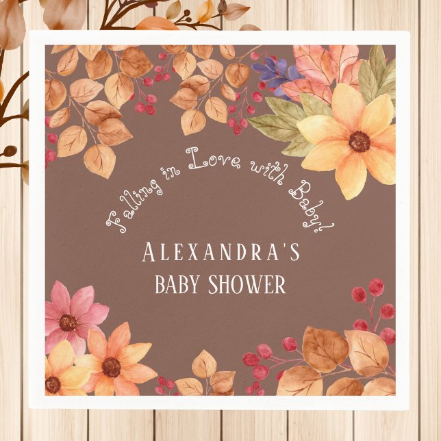 Fall in Love Floral Autumn Baby Shower Napkin (Creator Uploaded)