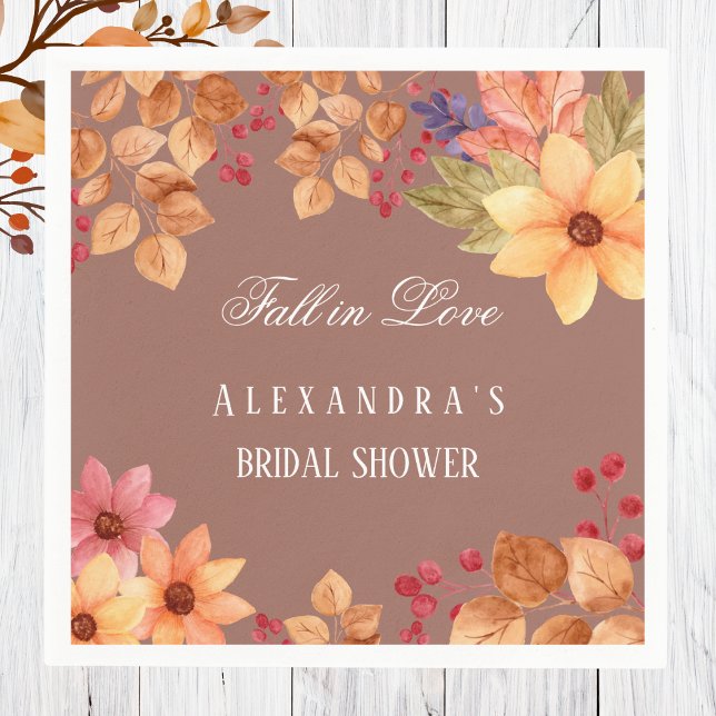 Fall in Love Floral Autumn Bridal Shower Napkin (Creator Uploaded)
