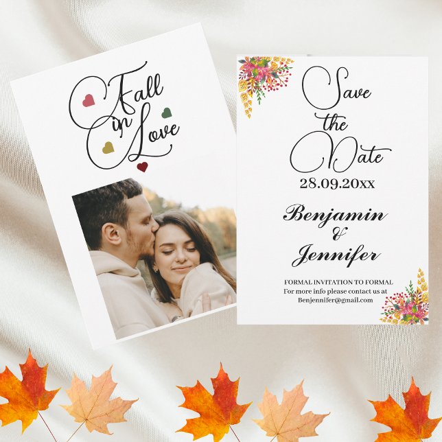 Fall in Love Floral Autumn Wedding Photo  Save The Date (Creator Uploaded)