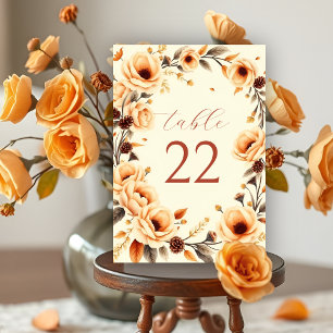 Fall in love floral border peach wedding table number