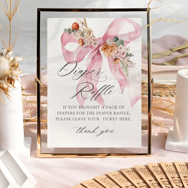 Fall in Love Floral Bow Baby Shower Diaper Raffle Poster (Creator Uploaded)