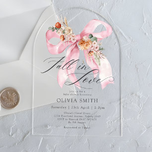 Fall in Love Floral Bow Modern Baby Shower Acrylic Invitations