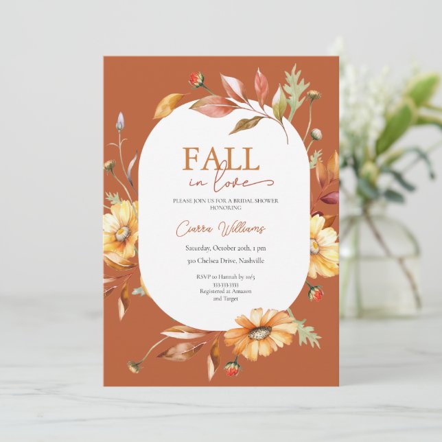Fall In Love Floral Bridal Shower Invitation (Standing Front)