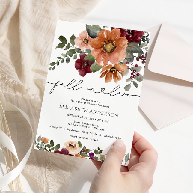 Fall In Love Floral Bridal Shower Invitation (Creator Uploaded)