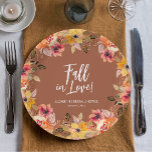 Fall in Love Floral Bridal Shower Terracotta Paper Plate<br><div class="desc">The words Fall in Love and other party details in chic lettering on elegant watercolor fall flowers and greenery bordered terracotta paper plates are perfect for any occasion. Available in 2 sizes and 2 shapes. MATCHING items in our store.</div>