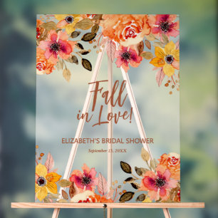Fall in Love Floral Bridal Shower Welcome Acrylic Sign