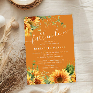 Fall in love floral burnt orange bridal shower invitation