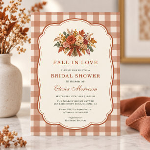 Fall in Love Floral Gingham Bridal Shower Invitation