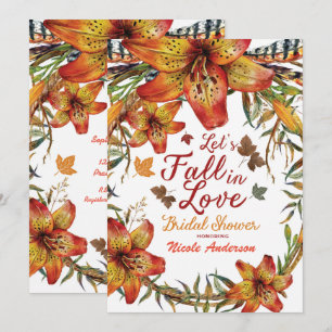 FALL IN LOVE Floral Orange Lilies Bridal Shower Invitation