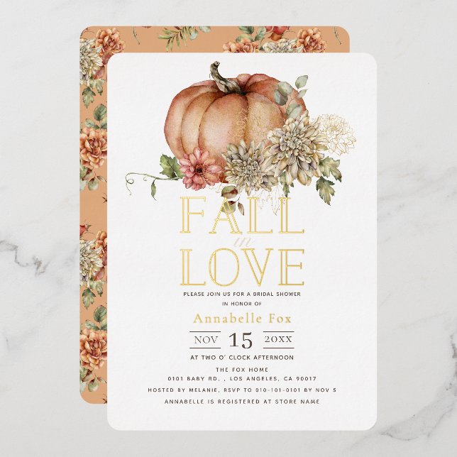 Fall in Love Floral Orange Pumpkin Bridal Shower (Front/Back)
