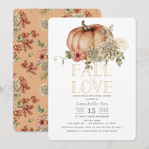 Fall in Love Floral Orange Pumpkin Bridal Shower Invitation