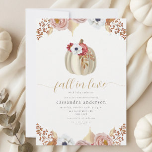 Fall in Love Floral Pumpkin Autumn Baby Shower Invitation