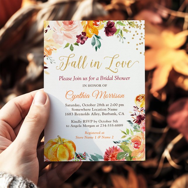 Fall in Love Floral Pumpkin Autumn Bridal Shower Invitation (Creator Uploaded)