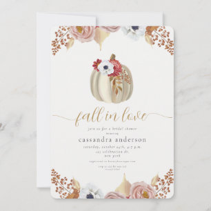 Fall in Love Floral Pumpkin Autumn Bridal Shower Invitation
