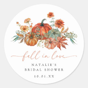 Fall in Love Floral Pumpkin Bridal Shower Classic Round Sticker