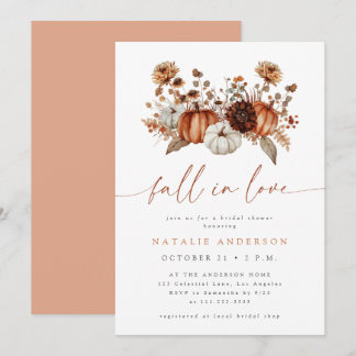 Fall in Love Floral Pumpkin Bridal Shower Invitation