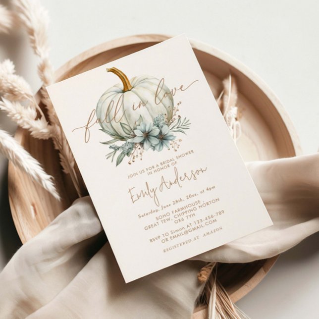 Fall In Love Floral Pumpkin Bridal Shower Invitation (Creator Uploaded)