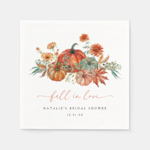 Fall in Love Floral Pumpkin Bridal Shower Napkin
