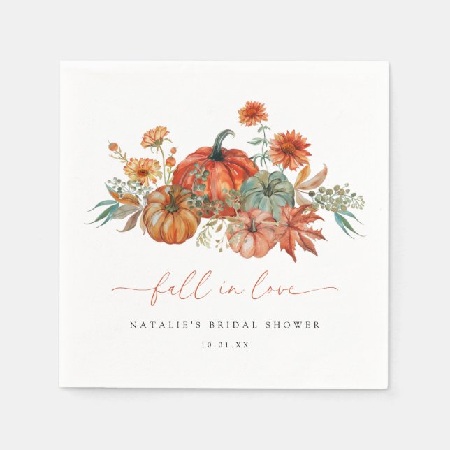 Fall in Love Floral Pumpkin Bridal Shower Napkin (Front)