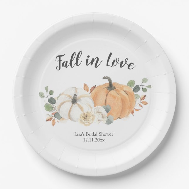 Fall in Love Floral Pumpkin Paper Plate (Front)
