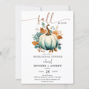 Fall in Love Floral Pumpkin Rehearsal Dinner Invitation