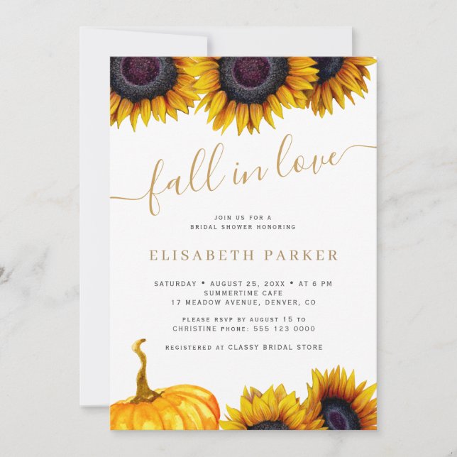 Fall in Love floral pumpkin rustic bridal shower Invitation (Front)