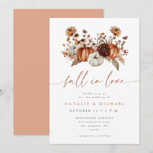 Fall in Love Floral Pumpkin Wedding Invitation