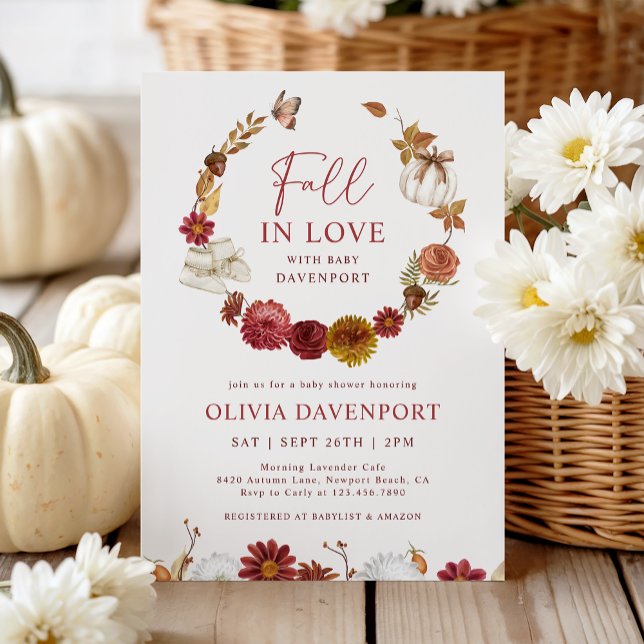 Fall in Love Floral Rustic Autumn Baby Shower Invitation (Creator Uploaded)