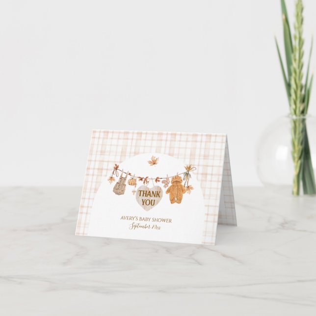 Fall in Love Floral Rustic Bow Baby Shower  Thank You Card (Front)