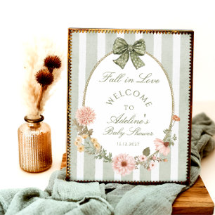 Fall in Love Floral Vintage Baby Shower Welcome Poster