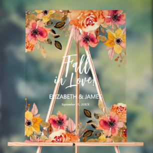 Fall in Love Floral Wedding Welcome Acrylic Sign