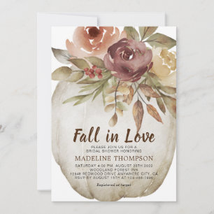 Fall in Love Floral White Pumpkin Bridal Shower Invitation