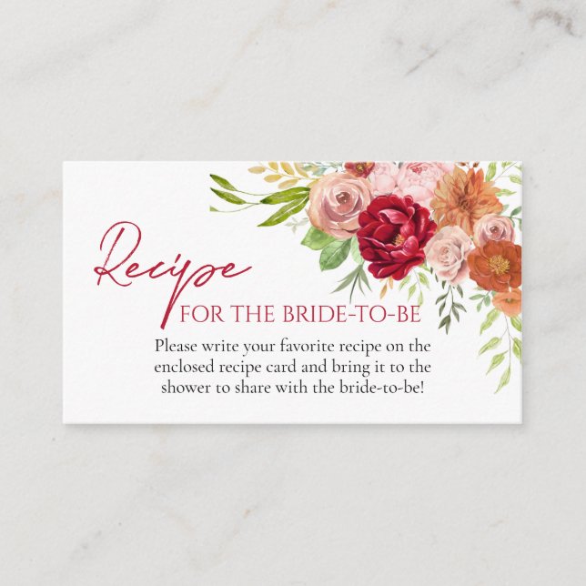 Fall in Love Flower  Recipe for the bride to be Enclosure Card (Front)