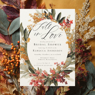 Fall in Love Flower Wreath Wedding Bridal Shower Invitation