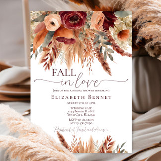 Fall In Love Flowers Pampas Grass Bridal Shower Invitation