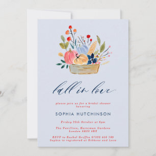Fall in Love Flowers & Pumpkins Bridal Shower Invitation