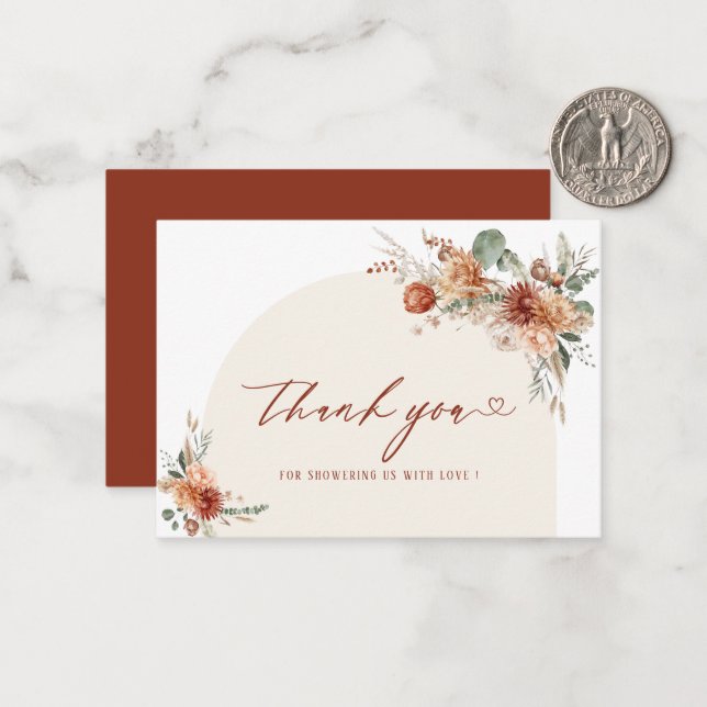 Fall in love flowers watercolor bridal shower card (Front/Back In Situ)